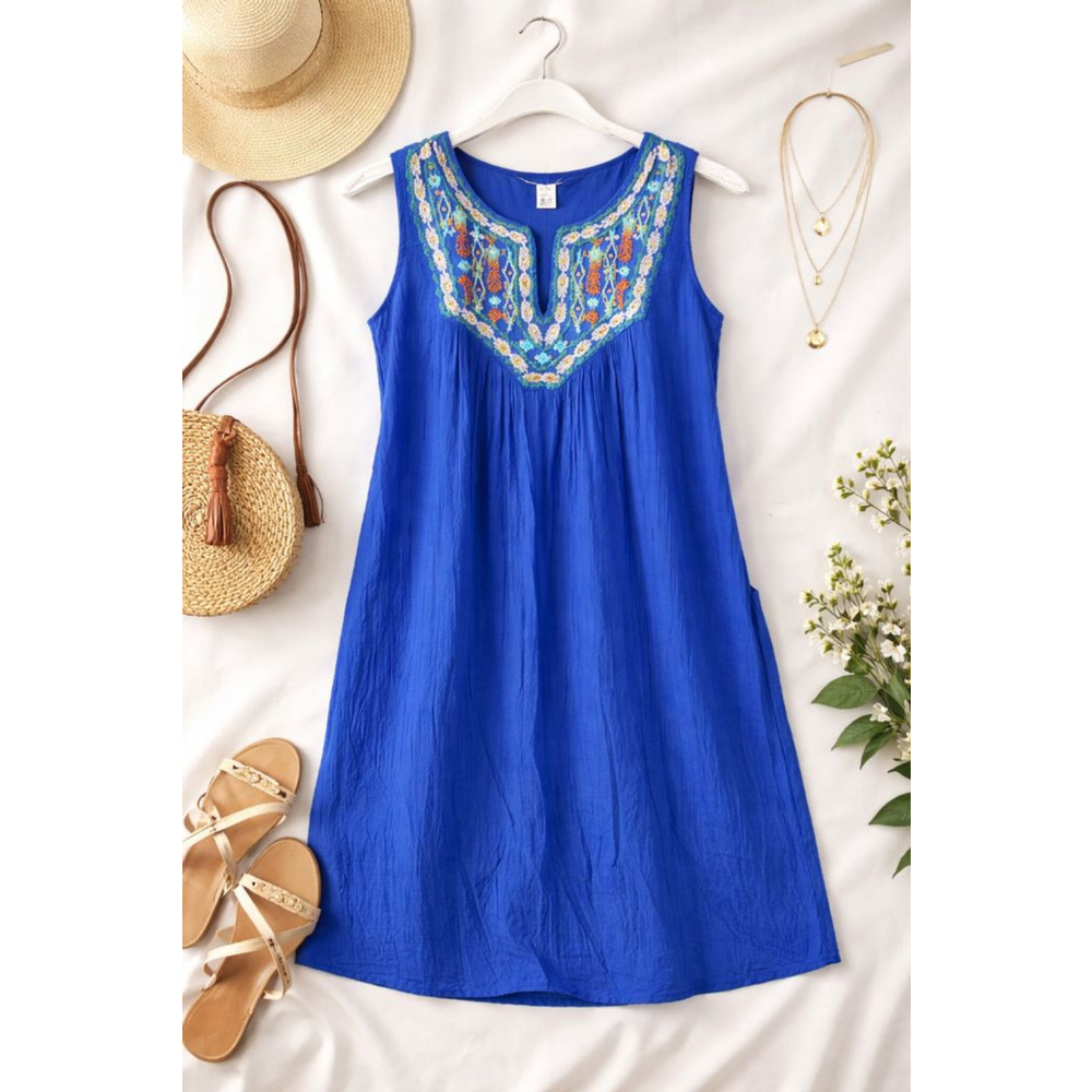Luxology Embroidered Boho Dress – Size 2X – Vibrant Blue